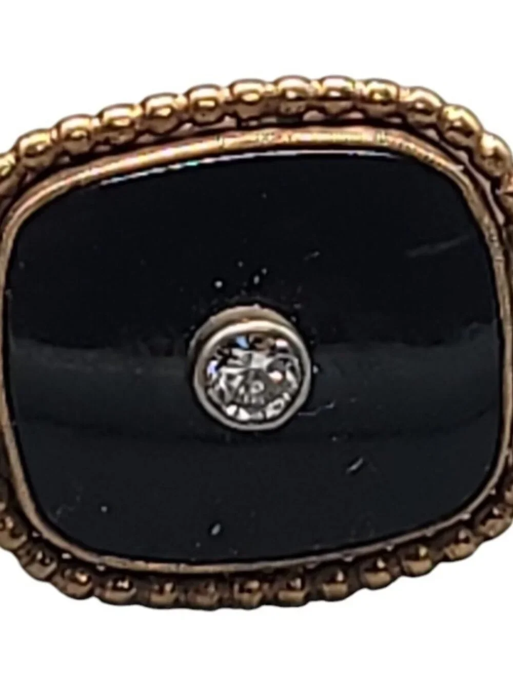 14k Black Onyx Inlay Mens Tie Tack Mine Cut Diamond Antique Early 1900s Art Deco